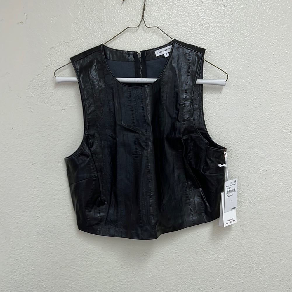 Good American Size 3 Black Grunge  Biker  Faux Eel Leather Back Zip  Vest